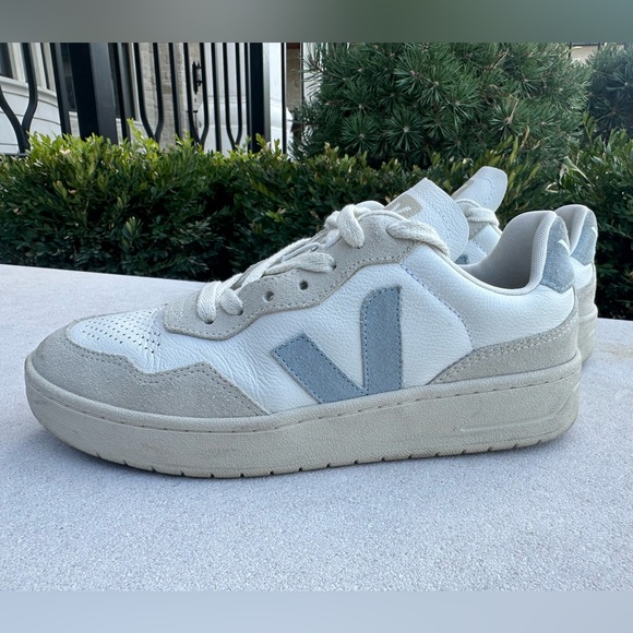 Veja V-90 Leather White Steel Sneakers (Size 6) - Picture 3 of 10